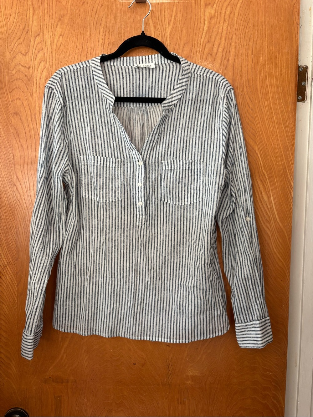 Carve Designs Striped Long-Sleeve Split-Neck Top - Blue & White M